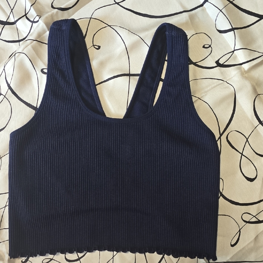 #104. Navy Ribbed Tank and Leggings Set - Picture 3 of 8